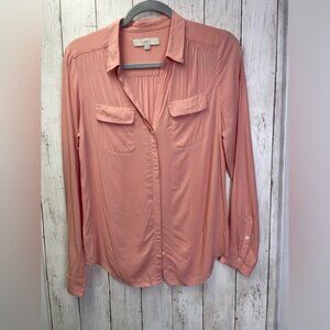 Loft long sleeve Coral/Pink Blouse Size Small